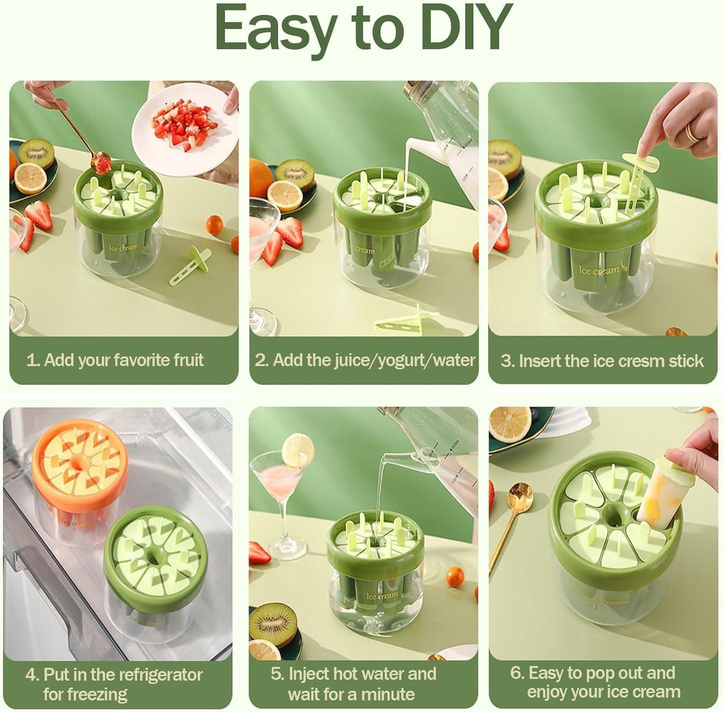 🍦❄️ Reusable DIY 8-Piece Ice Pop Mould – Create Your Own Frozen Treats!🍓🍋✨