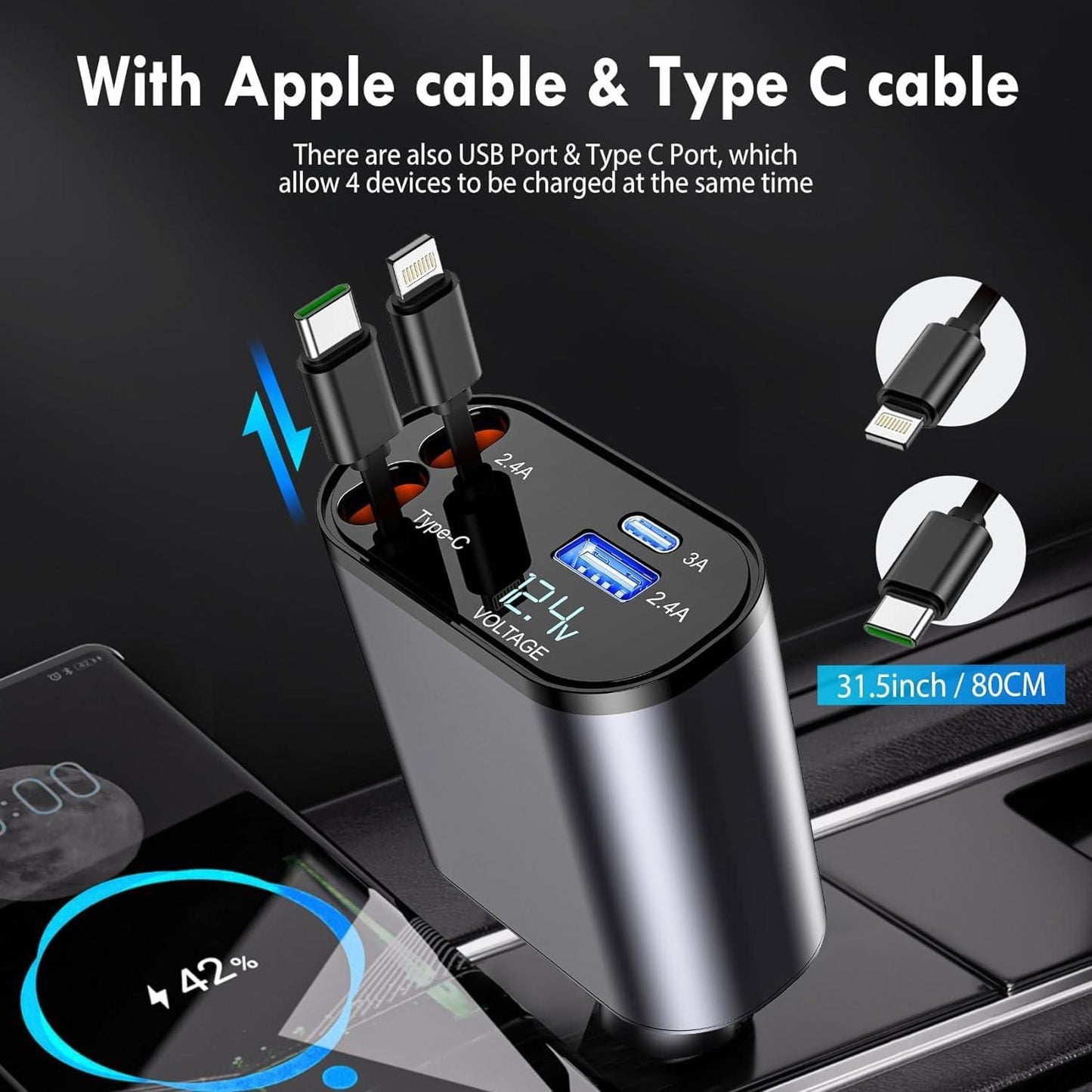 ⚡ Retractable Car Charger – Tangle-Free, Fast & Always Ready On-The-Go! 🚗🔋