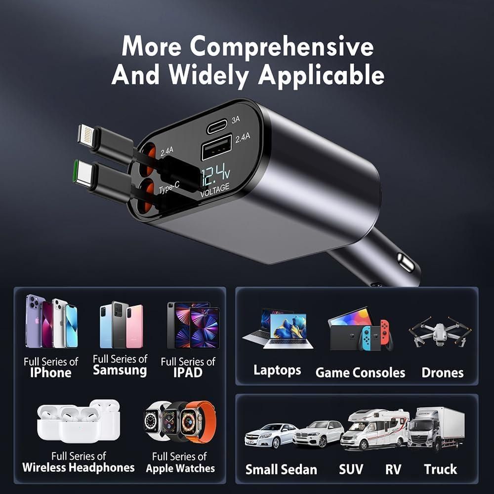 ⚡ Retractable Car Charger – Tangle-Free, Fast & Always Ready On-The-Go! 🚗🔋